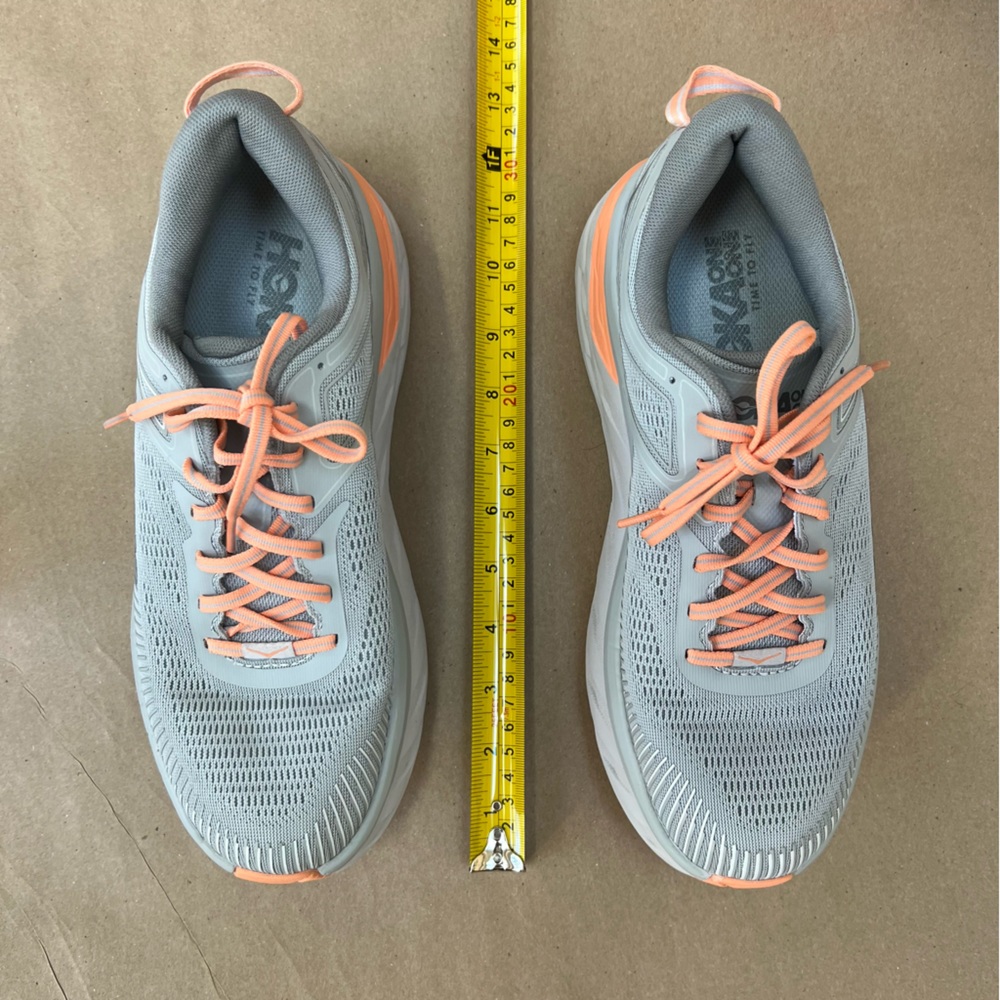 Hoka One One, Women’s Sz 10 M, Running Shoes, Bondi 7, Grey with Orange Accents